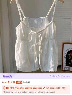 Women’s Cream Tie-Front Summer Cami Top